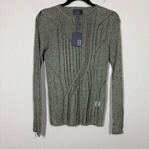 Leo & Sage Womens Small Ribbed Sweater Top Gold Cotton Nylon Blend Long Sleeves